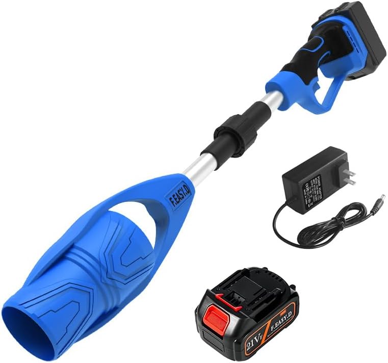 Wireless Charging Leaf Blower,Powerful RPM400W,21V,3000mAH Handheld Electric Blower with 2Ah Battery for Patio Lawn Leaves, Dust,Snowflake (Blue)