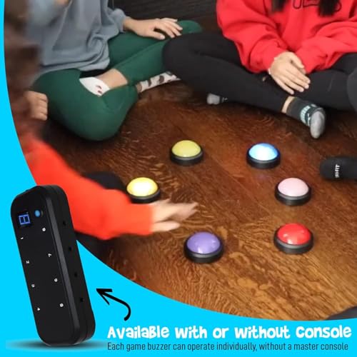 Image of Teacher's Choice Light Up Game Buzzer System, Displays The Winning Player Loud, Unique Sounds for Each Buzzer, Great for Trivia Games, Family Feud, Jeopardy (8 Pack)