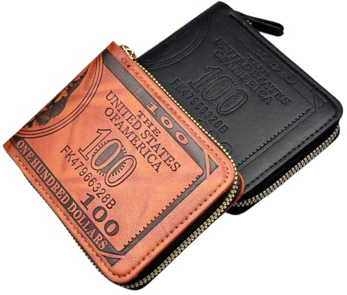 Cool Wallets for teen boys Ages 10-18, Cash with ID Window Cardholder,Faux Leather Wallet for Teen boys,Zippered Wallet for Teenagers,Teenage Teenager Youth Gift. (Black dollar pattern)3
