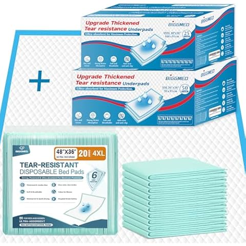 95 Pack - Tear-Resistant Disposable Underpads Bundle with 50 Pack 36 x 40 Chucks Pads, 20 Pack Thicker Extra Large 36 x 48 Bed Pads Chux Pads, 25 Pack 36 x 40 Incontinence Bed Pads for Adults Cover