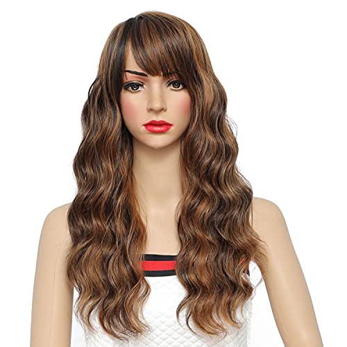 TanRain Wig female Black Wig With Bangs long Curly Wigs for Women natural lifelike heat resistant artificial fiber party dress party size a variety of colors wig black women(Mixed color)