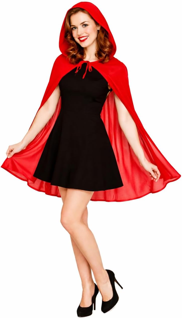 Wicked Costumes Adult Red Hooded Cape – Short 84cm Fancy Dress Cloak for Halloween, Devil, Vampire & Little Red Riding Hood – One Size