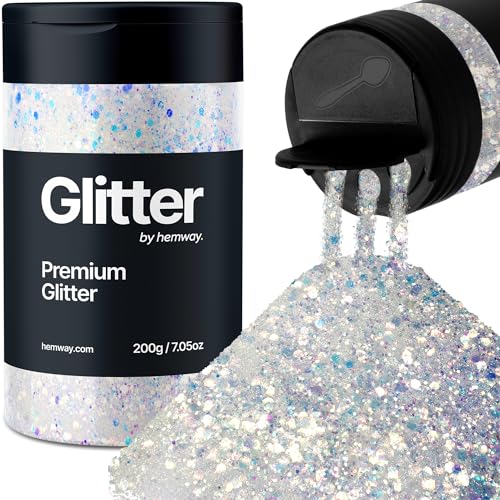 Hemway Premium Glitter Shaker - Mother of Pearl | Multi Size Metallic Flake Sequins for Resin & Epoxy Crafts | Craft Supplies for Tumblers, Festival, Hair, Face, Body, Eye & Nail Art | 210 g