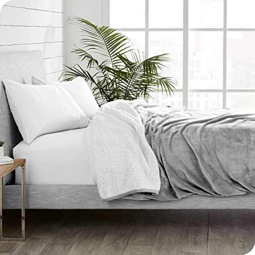 Bare Home Sherpa Fleece Blanket - Throw/Travel Blanket - Blanket For Bed, Sofa, Couch, Camping And Travel - Warm & Lightweight - Fluffy & Soft Plush Blanket - Reversible (Throw/Travel, Light Grey) #TOP3