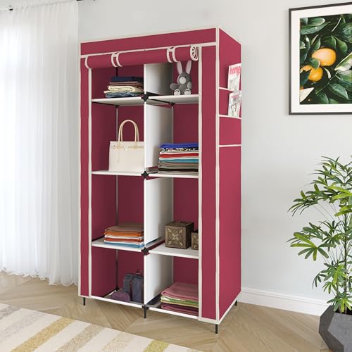 Image of GTC 4+4 Layer Collapsible Wardrobe for Clothes with Side Pocket 7800-2 (84CM x 42.5CM x 166CM, Maroon) Storage Unit