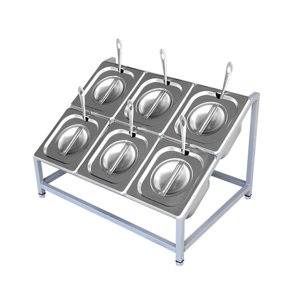 Support à condiments en acier inoxydable avec couvercles, 4/6/8 plateaux pour restaurants, marmites et magasins de fruits, 34 x 38 x 25 cm