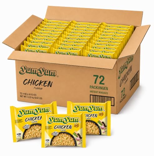 Yum Yum Chicken Instant Nudeln Huhn 72er Pack [72 x 60 g] Asiatische Fertignudeln im Vorratskarton schnelle Zubereitung Nudel Snack für Zuhause Büro & Camping