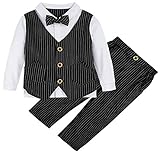 Diseño: bontones fronrales facilitan ponerse y quitarse; trajes de caballeros para su niño en bautizo, juego de traje de moda de 2 piezas (camisa larga con pajarita + pantalones + chaleco)
