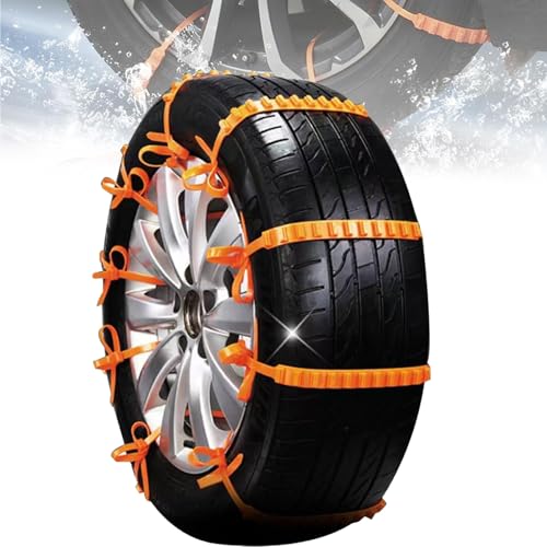 2026 Reusable Anti Skid Snow Tire Chains Car Winter Wheels Chain Universal Cable Tire Belts,10 Pack Orange Non-Slip Zip Tie Tires Chain Emergency for Auto Pickup Trucks Suv (10PCS)