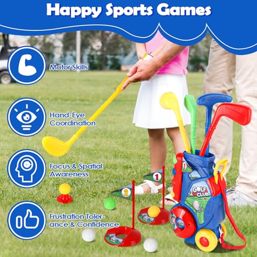 Toddler Golf Set, Kids Golf Cart with 4 Clubs & 8 Balls for 3-5 Boys Girls by SUPER JOY - Used condition - Image 6