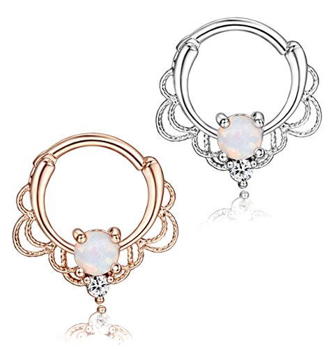 ORAZIO 2-8PCS 16G Stainless Steel Nose Ring Septum Hoop Opal Body Piercing Clicker Ring