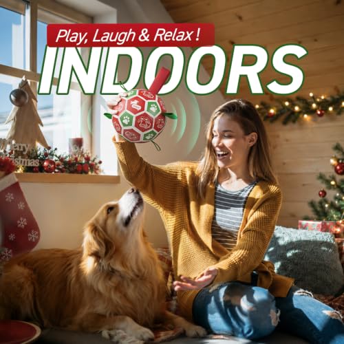 Image of QDAN Christmas Dog Balls with Straps, Squeaky Dog Toys for Indoor Outdoor Playing, Puppy Birthday Gifts, Pet Toy Ball, Durable Herding Balls for Dogs (8 Inch)