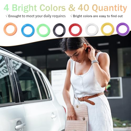 Ryaupy 40-Teiliges Schlüsselabdeckungsset, Farbige Schlüsselabdeckung, Flexible Schlüsselidentifizierungsring, Silikonschlüsselabdeckung Runde PVC Schlüsselkappen für Standard-Flachhausschlüssel