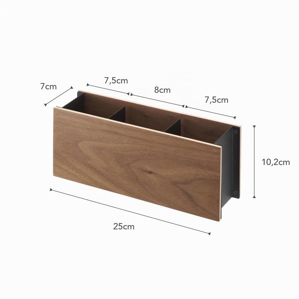 YAMAZAKI 2731 RIN Desk Organiser, black, Wood/Steel, 25 x 7 x 10.2 cm