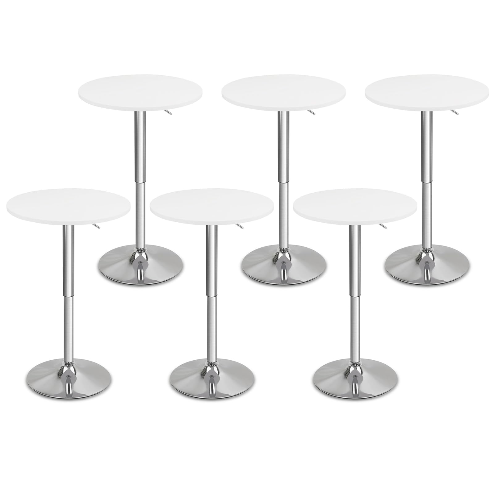 CLATINA Round Bar Pub Tables Set of 6, 26"-36" Height Adjustable Bistro Table with Metal Base, 360° Swivel High Top Cocktail Table for Home Kitchen