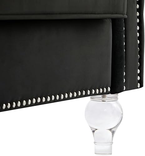 Miniatura 9 de Sofá Chesterfield de terciopelo de 83 pulgadas de ancho con 3 asientos, 2 almohadas de felpa, patas de cristal y brazos recortados con cabeza de