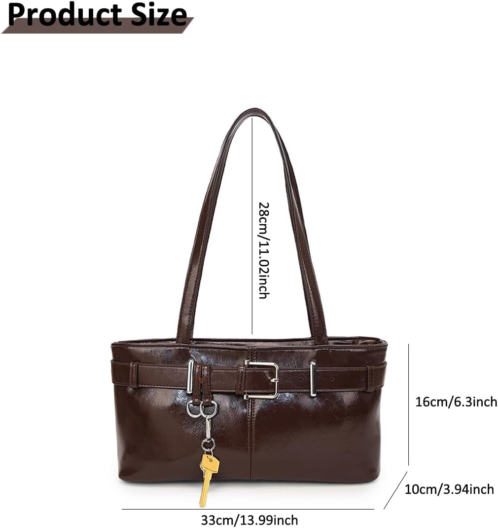 Vintage Y2K Shoulder Bag for Women - Small Belt Buckle Satchel Purse, Underarm Tote Handbag for Daily Use,-Coffee - Image 6