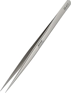 Precision Tweezers, Non-Magnetic Tweezers, 302 Stainless Steel Fine Tip Straight Long Tweezers for Craft, Electronics, Jewelry-Making, Industrial Tweezers HRC40~45° (Long)