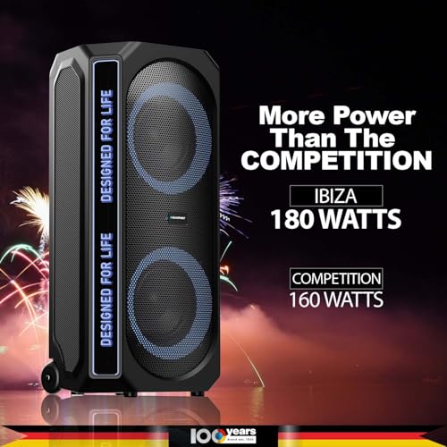 Blaupunkt New Launch Rock & Roll Ibiza 180W RMS Party Speaker with Dual 8” Woofers, Recording Button, Animated Text Display, Bass Boost Button, Wireless UHF Mic, Echo Reverb Control & Portable Wheels view 2