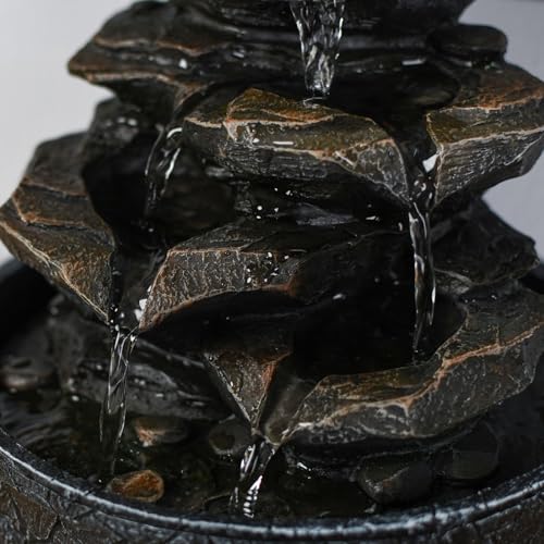 Zen'Light - Zimmerbrunnen Little Rock - Naturwasserfall mit Steineffekt und farbigem LED-Licht - Zen Tischdekoration Ideal für Meditation und Entspannung - Feng-Shui-Objekt Glück - H 23cm