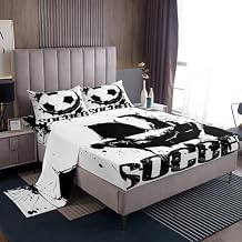 Soccer Bed Sheets Twin Size Boys Ball Game Sheet Set Sports Ball Black and White Fitted Sheet Football Hobby Activity Top Sheet European Sport Competitive Games Bedroom Decor