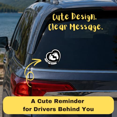 Image of TOTOMO Baby on Board Sticker for Car - Window Decal, Bumper Sign for New Parents, Durable Waterproof Safety Warning Sign for SUV Truck Minivan - Footprint Heart, 2 Pack