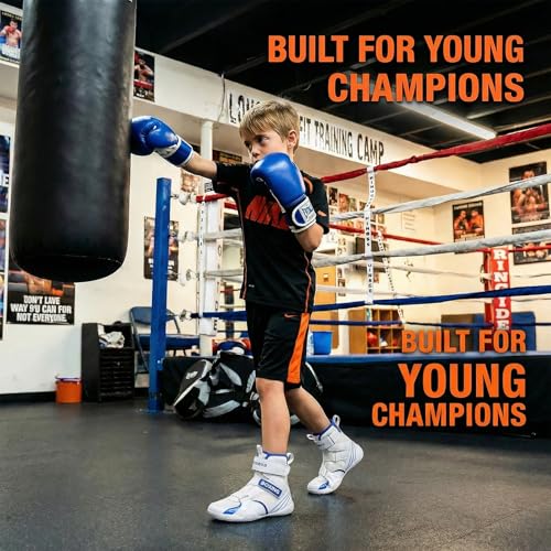 Mavonexa Kids Boxing Shoes Boys Girls Youth Wrestling Shoes Lightweight Breathable Fitness Training Powerlifting Sneakers(White Blue 3) by Mavonexa - Image 3