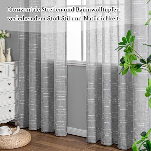 MYSKY HOME Gardinen mit Ösen Vorhänge Wohnzimmer Voile Vorhang Modern Gardine 2er Set Schlafzimmer Weiss Gestreift Muster Vorhang Halbtransparent Streifen H 225 x B 140, Dunkelgrau.