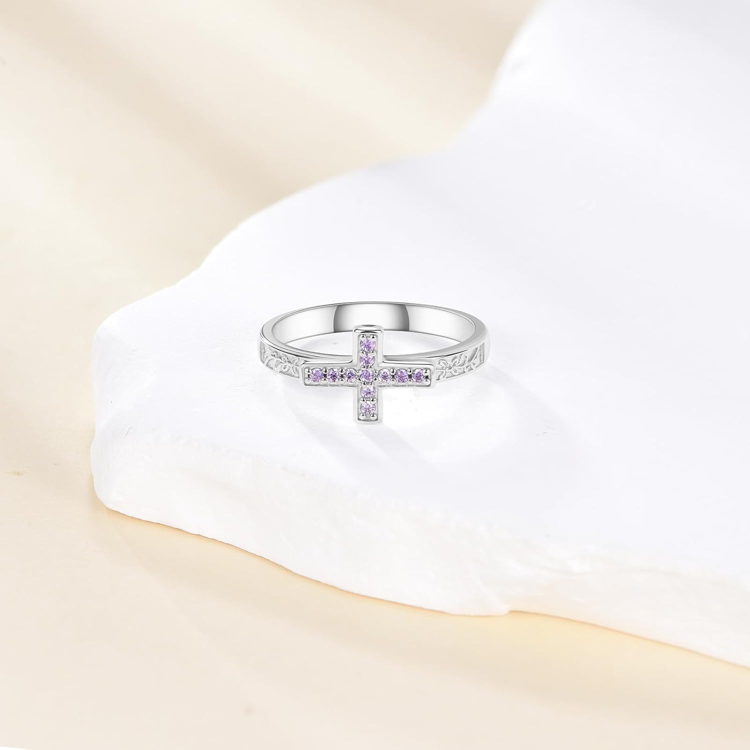 Cross Rings for Women 925 Sterling Silver Purple Cubic Zirconia Cross Rings Christian Religious Jewelry Gifts