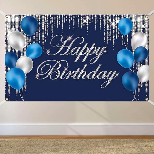 Geburtstag Banner Blau, Happy Birthday Banner 180 x 110cm, Happy Birthday Hintergrund, Große Geburtstag Banners Zeichen Poster für Jungen Mädchen Party Deko Geburtstag Banner Blau, Happy Birthday Banner 180 x 110cm, Happy Birthday Hintergrund, Große Geburtstag Banners Zeichen Poster für Jungen Mädchen Party Deko