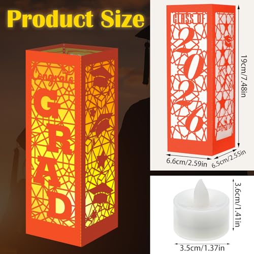 Image of Rossesay 6 Pcs Graduation Table Centerpieces Boxes Class of 2026 Graduation Lanterns for Centerpieces with LED Candles Congrats Grad School College Photo Props for Party Table Decoration (Orange)
