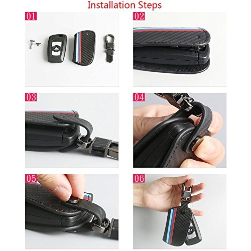 Thor-Ind Carbon Fiber Pattern Leather Key Fob Cover Case Bag Compatible With Bmw 1 3 4 5 6 7 Series X3 X4 M5 M6 Gt3 Gt5 3/4 Buttons Keyless Entry Control Smart Key Protective Shell Holder (A) #TOP5