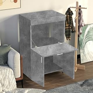 Shally Dogan Mobile Asse da Stiro a Scomparsa Salvaspazio Richiudibile, Mobiletto Pieghevole Telaio in Legno per Stiratura Veloce, 4 Ruote per Spostamento, Ideale Lavanderia, Bagno (Cemento)