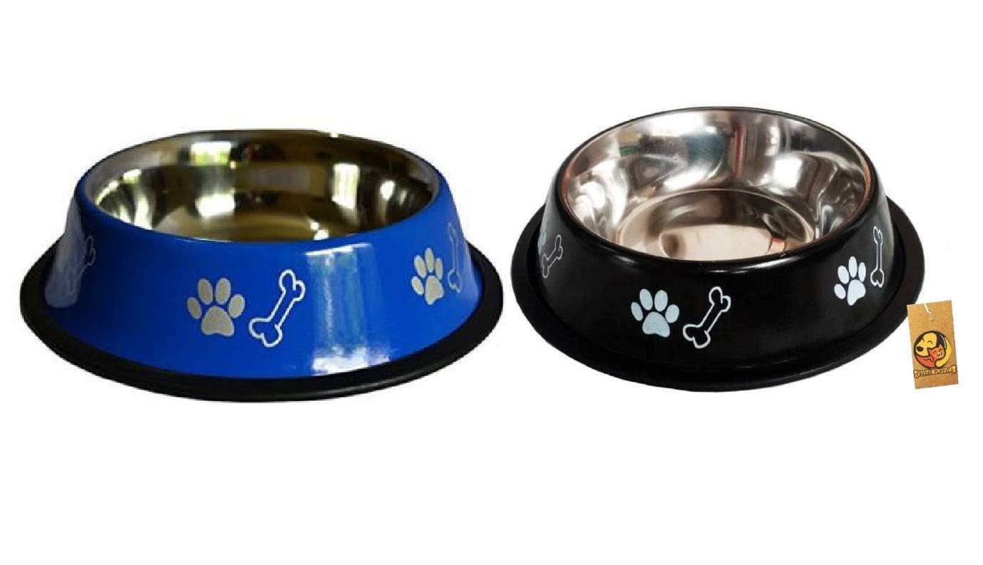 Foodie Puppies Stainless Steel Dog Bowl Combo - (Large, 1800ml) Food and Water Feeding Bowl | Suitable for Medium to Large Dogs I Paw Bone Print, Anti-Skid Rubber Base I Gift for Dogs (Blue + Black) (B0CC1NNZWN) Amazon Price History, Amazon Price Tracker