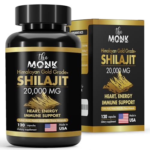 Organic Shilajit with Fulvic Acid Humic Acid 85+ Minerals- Gold Grade Plus - Same as Resin - Energy Stamina Brain Support - 120 Capsules - Made in The USA
