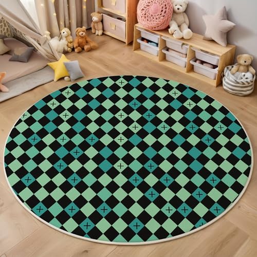 Tapis rond vert 120cm salon chambre déco géométrique imprimé