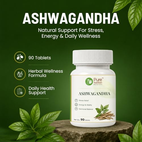 Image of Pure Nutrition Ashwagandha Supplements | 100% Pure Ashwagandha Root Extract Tablets for Men & Women for Stress Relief, Energy, Stamina, Vitality & Daily Wellness Support for Men & Women | Herbal Ayurvedic Formula for Mind & Body Balance - 250mg 90 Tabs
