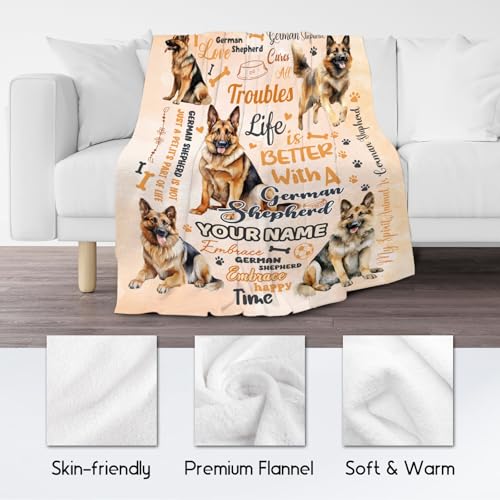 Custom German Shepherd Blanket, German Shepherd Lovers Gift, Cute Soft Throw Gifts for Girls Boys Women, Cozy Flannel Throw Blankets for Bed Travel, 50"x60"
