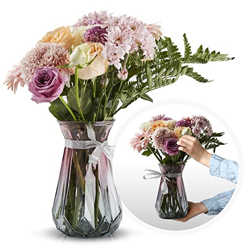 Krystelix Elegant Glass Flower Vase - Unique Design For Fresh And Artificial Flowers - Crystal Clear Decorative Centerpiece - Modern 4.72 X 7.08 Inches Glass Vase For Décor #TOP1