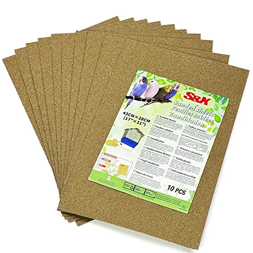 Image of S&X Gravel Paper for Bird Cage 60-Pack 17 inch x 11 inch Bird Cage Liner, Thick Sandpaper Sheets Bird Cage Liners Disposable | Thick, flat gravel paper eases cage cleanup - gritty surface helps trim claws & beaks - pre-cut to fit common cage trays