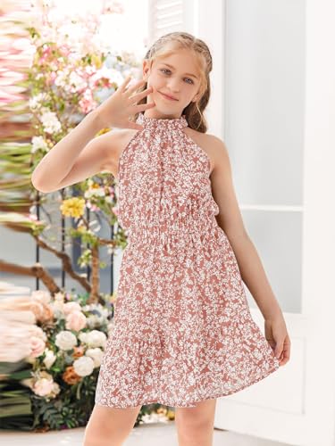 Floral Girls Dresses Age 5-14 Years Kids Summer Outfits Casual Halter Sleeveless Cute Short Sun Dresses3