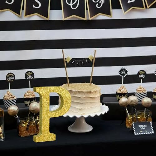 Image of TONIFUL 8 Inch Gold Glitter Letter P Table Centerpiece A-Z Gold Birthday Party Decorations,Gold Alphabet P for Birthday,Chrismas,Graduation,Bridal Shower,Wedding,Anniversary Party Supplies