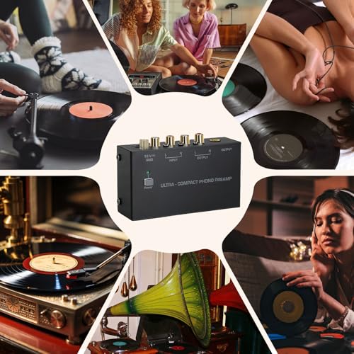 Phono Vorverstärker Plattenspieler, Vorverstärker Für Plattenspieler, Phono Preamp Für Plattenspieler Mit Dc 12v-Adapter, RCA Input & Output, Phono-Vorverstärker Mit Pegel