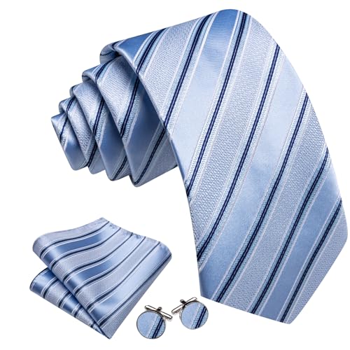 Image of Barry.Wang Plaid Ties Check Mens Necktie Set with Handkerchief Cufflinks Classic Stripe