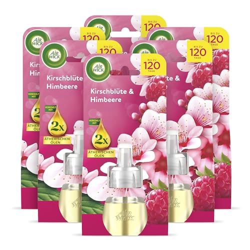 Air Wick Duftstecker Nachfüller Duft: Kirschblüte und Himbeere Fruchtig-floraler Raumduft für die Steckdose 6x 19ml Duftölflakon-Nachfüller