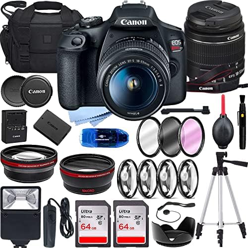 Camera Bundle for Canon EOS Rebel T7 DSLR with EF-S 18-55mm f/3.5-5.6 is II Lens + 2pc SanDisk 64GB Memory Cards, Lens Filters + Accessory Kit