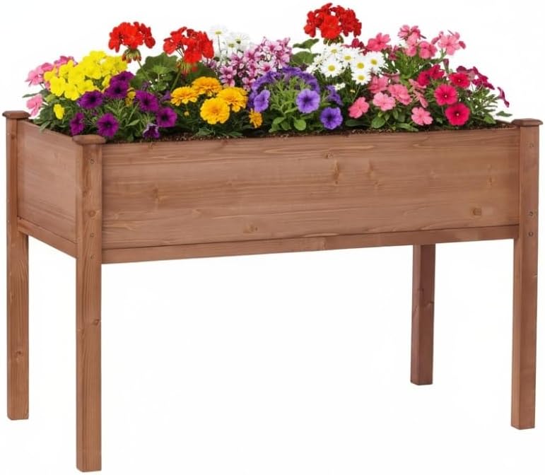 Sturdy Wooden Raised Garden Bed with Support Legs for Outdoor Vegetable, Herb, Flower and Fruit Planting (Planter 48 * 24 * 30'' Brown)
