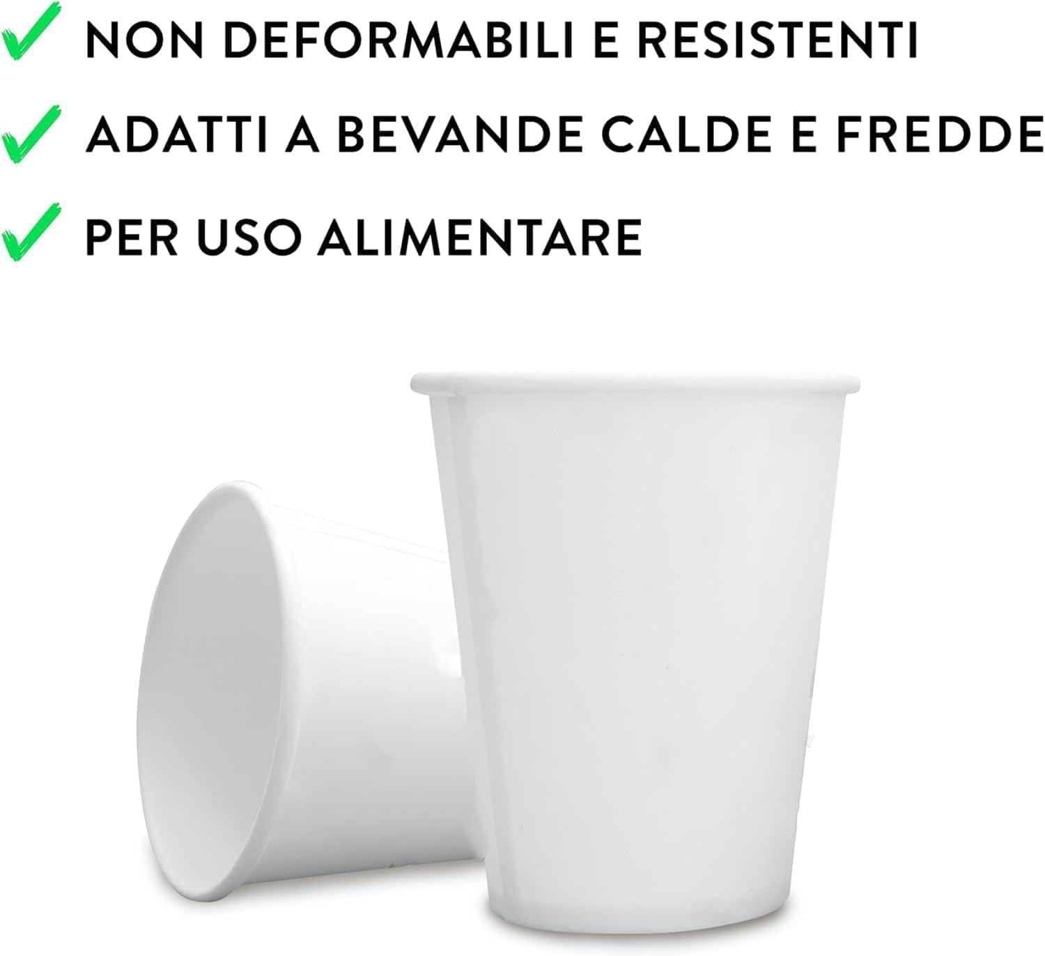 DETERMONDO 1000 Bicchieri Carta Bianchi Monouso Grandi 200 ml Usa e Getta, Biodegradabili, Termici Ideali Per Acqua, Caffè, Cappuccino, Tisane e Bevande Calde Compostabili e Riciclabili