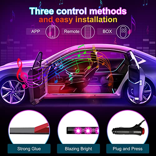Interior Car Led Strip Lights, Icicar 4Pcs App Control Car Led Lights, Waterproof Multicolor Music Sync Under Dash Led Lights For Car Interior, Cigarette Lighter Included, Dc 12V #TOP4