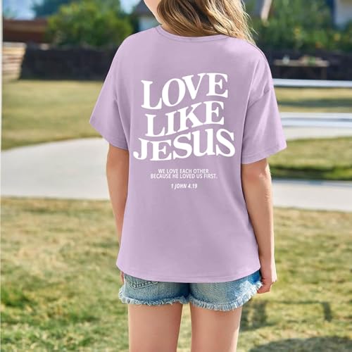 Christian T Shirts for Kids Girls Short Sleeve Love Like Jesus Kids Summer Oversized Tops Casual Crewneck Basic Tees2